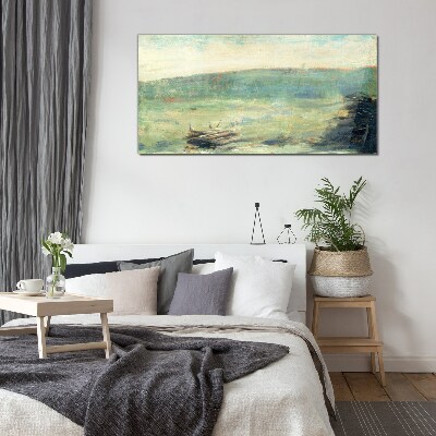 A peaceful landscape in pastel tones Glass Wall Art