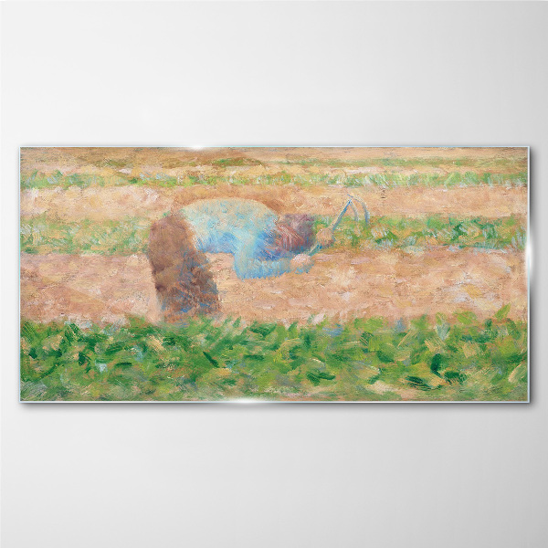 Farmer working in the field Glass Wall Art