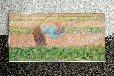 Farmer working in the field Glass Wall Art