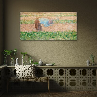 Farmer working in the field Glass Wall Art