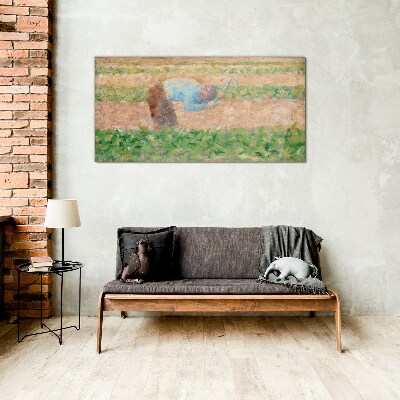 Farmer working in the field Glass Wall Art