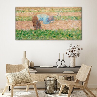 Farmer working in the field Glass Wall Art