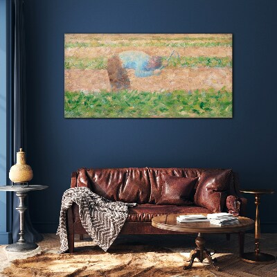 Farmer working in the field Glass Wall Art