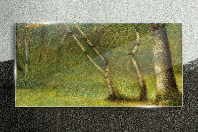 Seurat forest at pontaubert Glass Wall Art