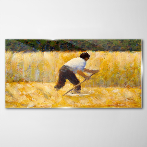 Worker in a grain field Glass Wall Art