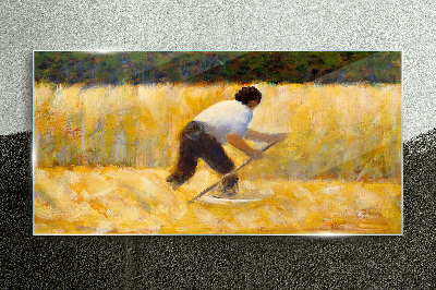 Worker in a grain field Glass Wall Art