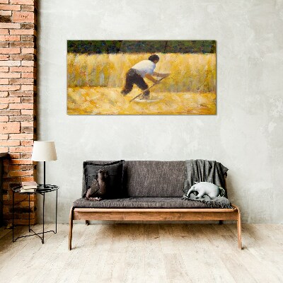 Worker in a grain field Glass Wall Art