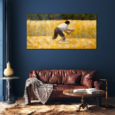 Worker in a grain field Glass Wall Art
