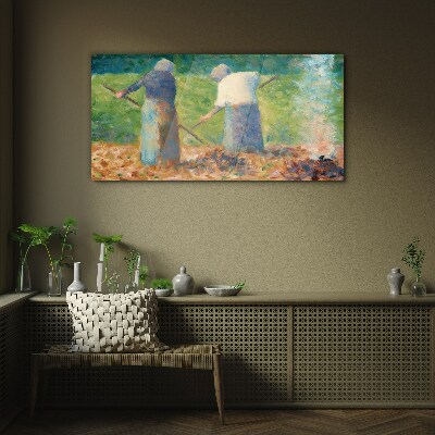 Women working in the garden Glass Wall Art