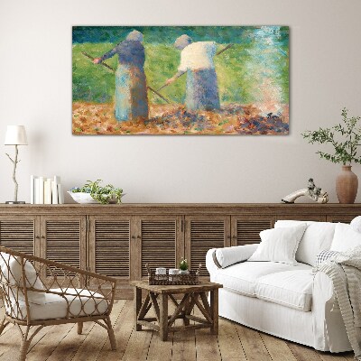 Women working in the garden Glass Wall Art