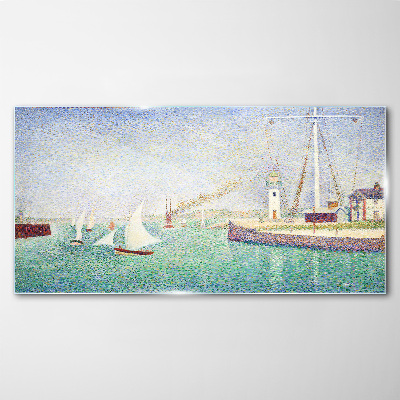 The entrance to the port of seurat Glass Wall Art