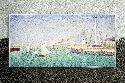 The entrance to the port of seurat Glass Wall Art