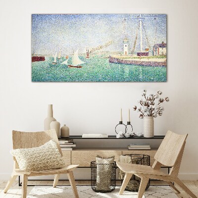 Seascape with sailboats Glass Wall Art