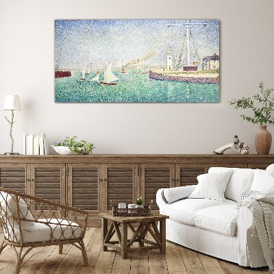 Seascape with sailboats Glass Wall Art