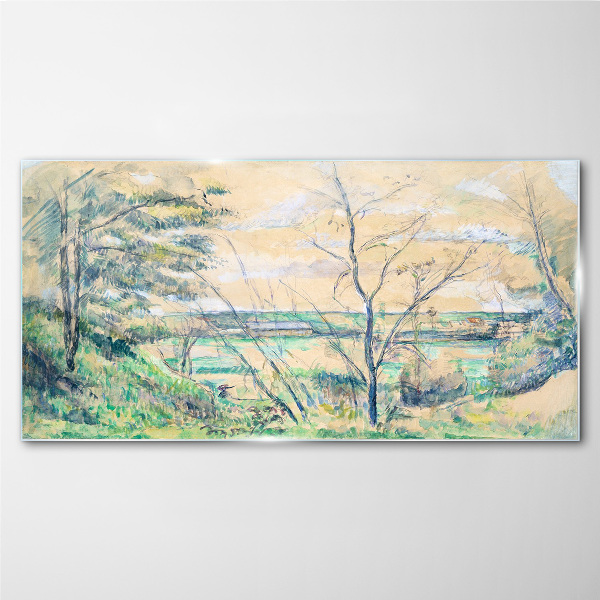 A peaceful landscape with trees Glass Wall Art