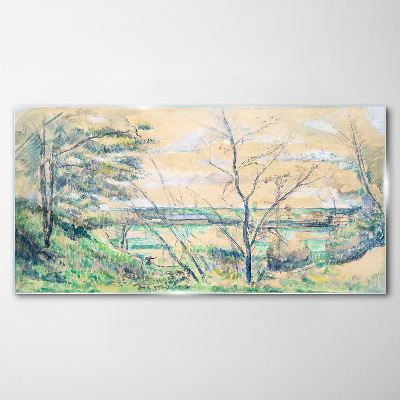 A peaceful landscape with trees Glass Wall Art