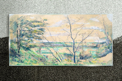 A peaceful landscape with trees Glass Wall Art