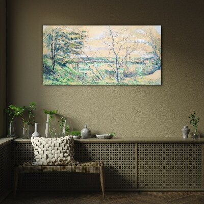 A peaceful landscape with trees Glass Wall Art