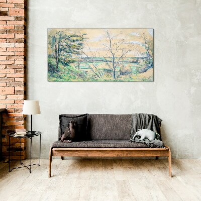 A peaceful landscape with trees Glass Wall Art