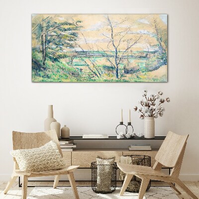 A peaceful landscape with trees Glass Wall Art