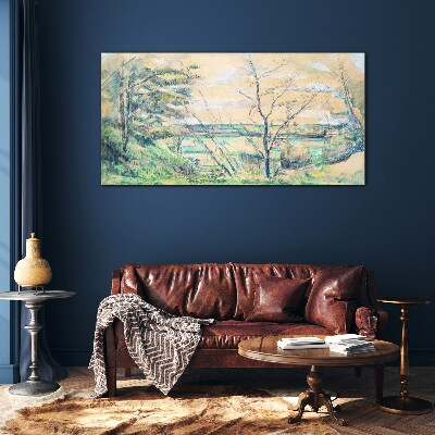A peaceful landscape with trees Glass Wall Art