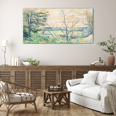 A peaceful landscape with trees Glass Wall Art