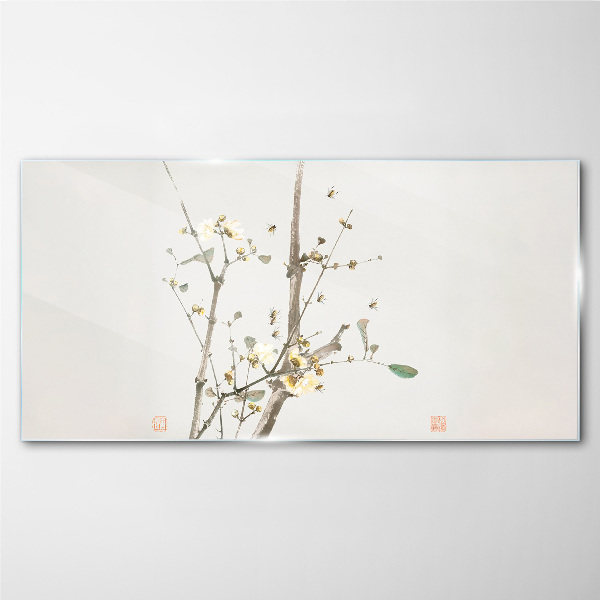 A floral branch in delicate tones Glass Wall Art