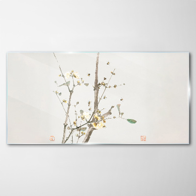 A floral branch in delicate tones Glass Wall Art
