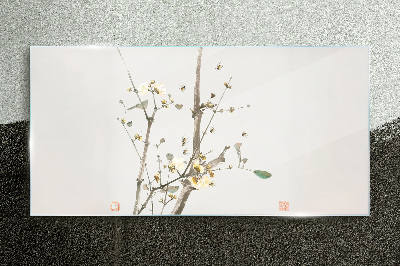 A floral branch in delicate tones Glass Wall Art