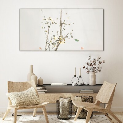 A floral branch in delicate tones Glass Wall Art