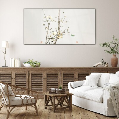 A floral branch in delicate tones Glass Wall Art