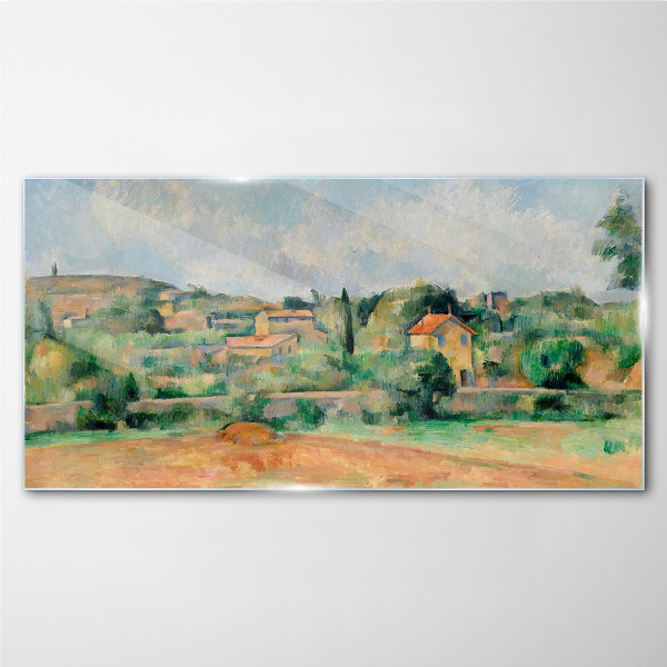 Country landscape in pastel colors Glass Wall Art