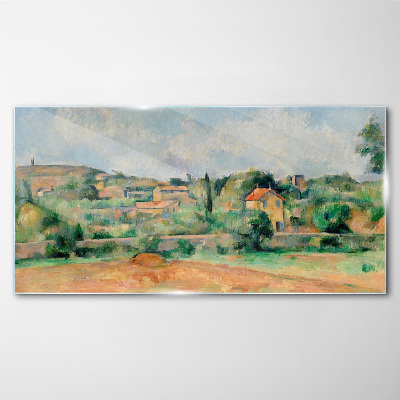 Country landscape in pastel colors Glass Wall Art