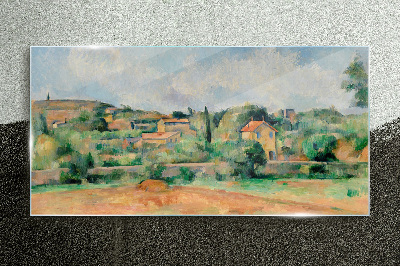 Country landscape in pastel colors Glass Wall Art