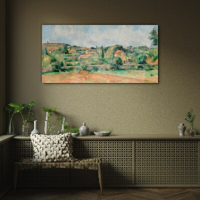 Country landscape in pastel colors Glass Wall Art