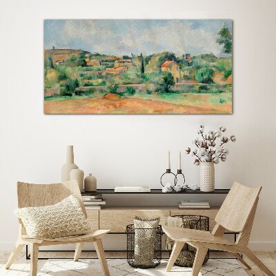 Country landscape in pastel colors Glass Wall Art