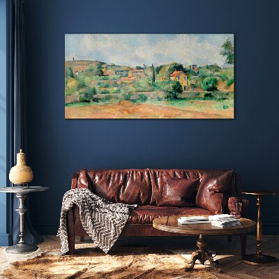 Country landscape in pastel colors Glass Wall Art