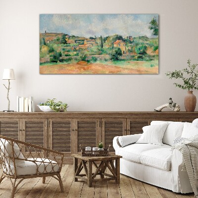 Country landscape in pastel colors Glass Wall Art