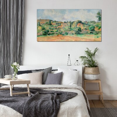 Country landscape in pastel colors Glass Wall Art