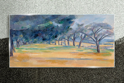 A peaceful landscape with trees Glass Wall Art