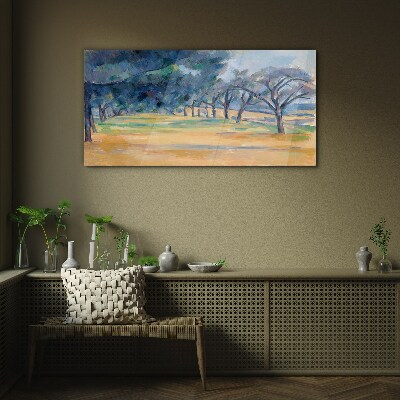 A peaceful landscape with trees Glass Wall Art