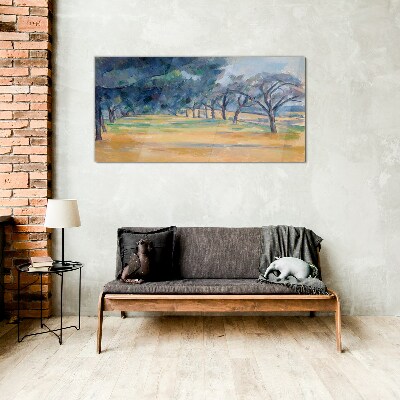 A peaceful landscape with trees Glass Wall Art