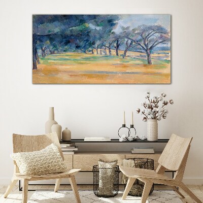A peaceful landscape with trees Glass Wall Art