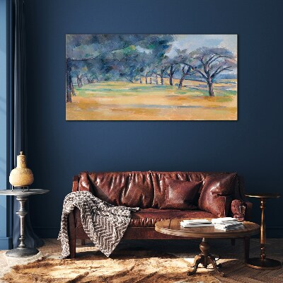 A peaceful landscape with trees Glass Wall Art