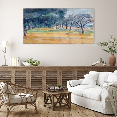 A peaceful landscape with trees Glass Wall Art
