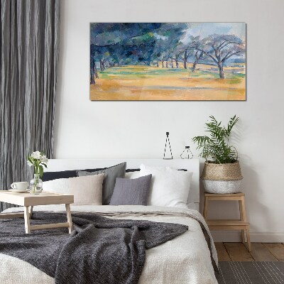 A peaceful landscape with trees Glass Wall Art