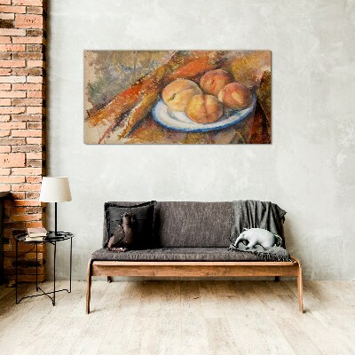 Fruit table in pastel colors Glass Wall Art