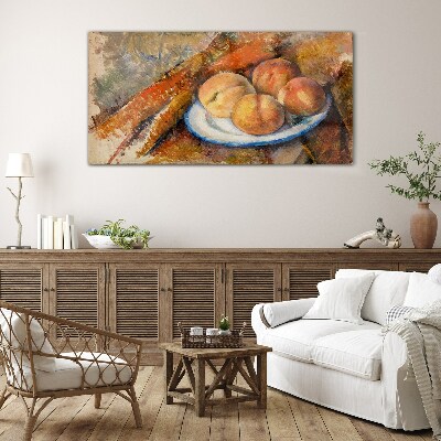 Fruit table in pastel colors Glass Wall Art
