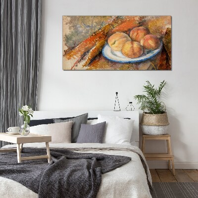 Fruit table in pastel colors Glass Wall Art