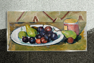 Fruit composition on a plate Glass Wall Art